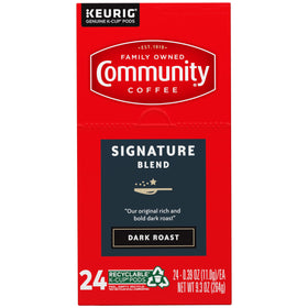 Community Coffee Signature Blend roasted beans against a premium backdrop.