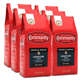 Community Coffee Signature Blend whole beans in a 12 oz bag for fresh grinding
