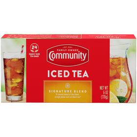 Community Coffee Signature Iced Tea bags in a 24-pack box for home iced tea