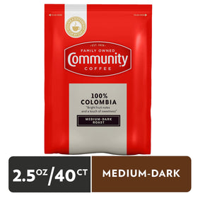 Community Coffee two-and-a-half-ounce packs ready for quick single-pot brew.