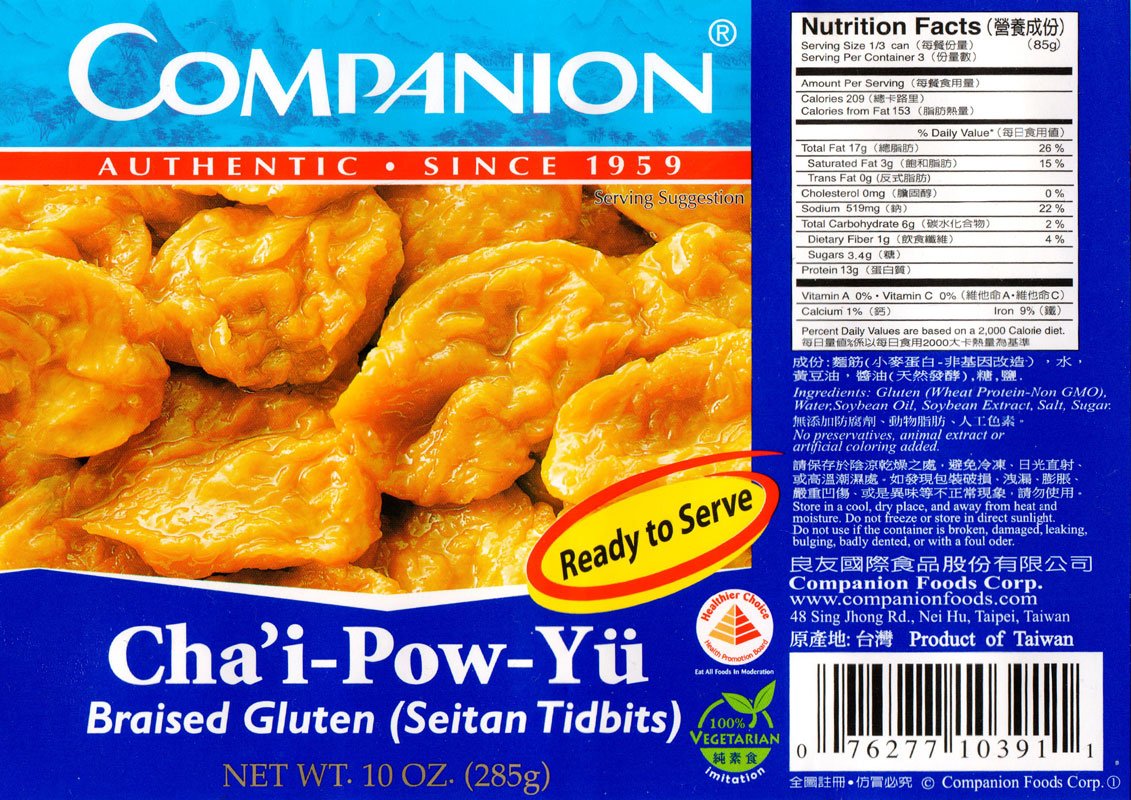 Companion Foods braised gluten seitan tidbits in salads, convenient plant protein.