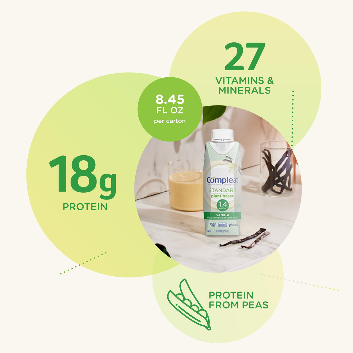 Compleat plant-based ingredients highlight wholesome vegan nutrition.