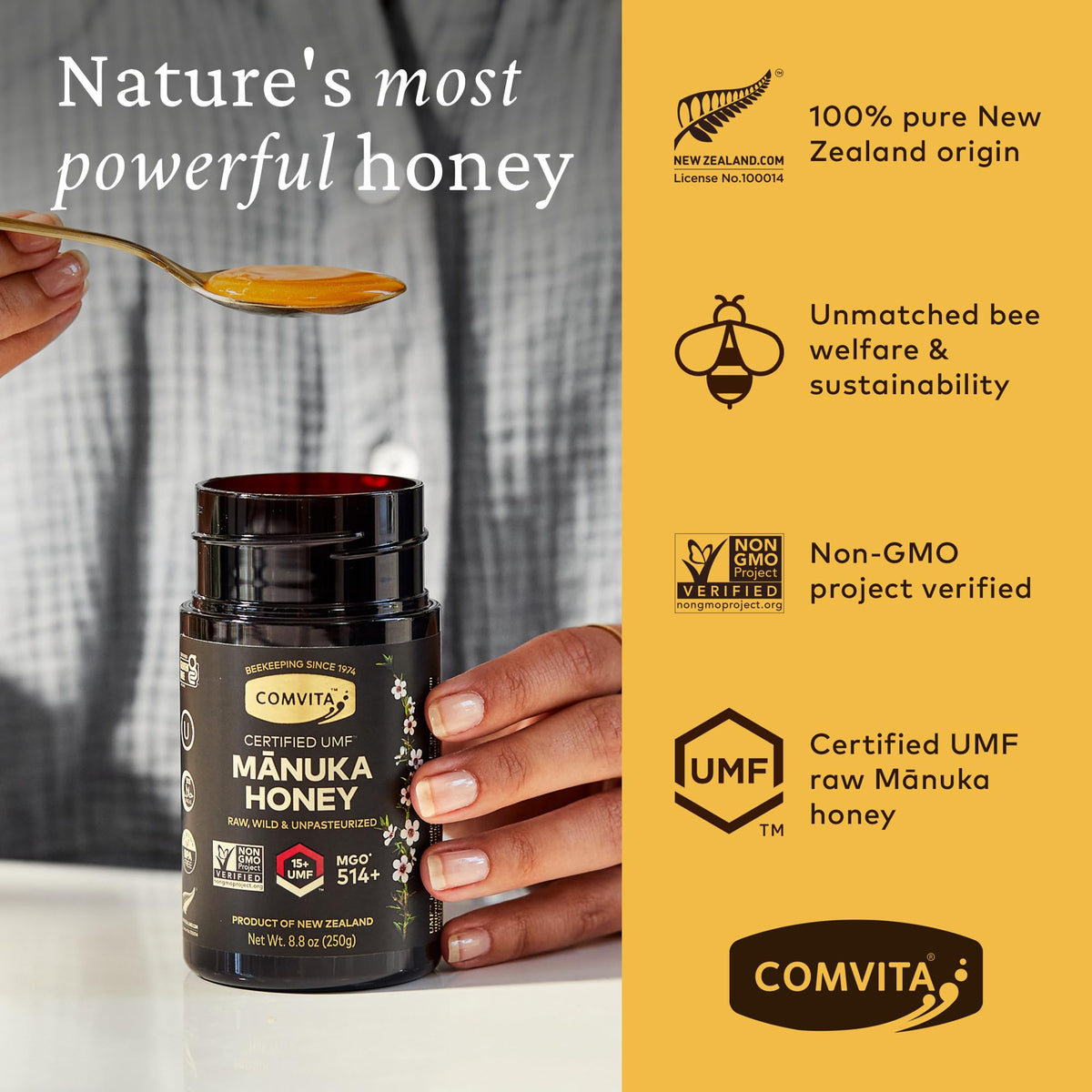 Comvita Manuka Honey UMF15 label showing UMF certification.