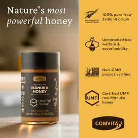 Comvita Manuka Honey UMF 15+ spoon dip showing creamy texture