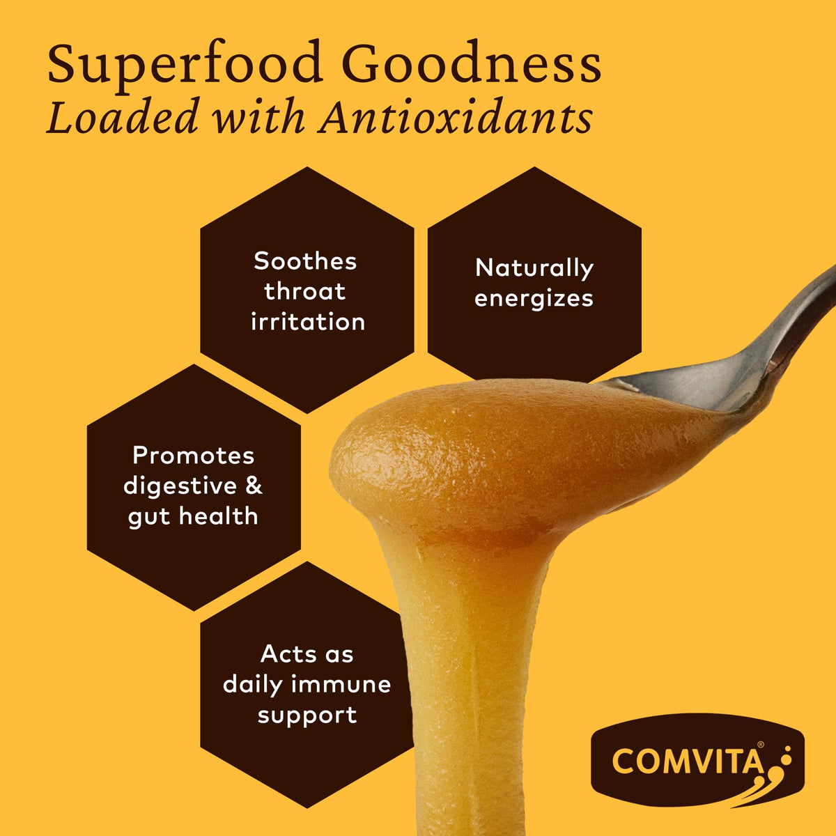 Creamy texture of COMVITA UMF5+ Manuka Honey in a close-up shot.