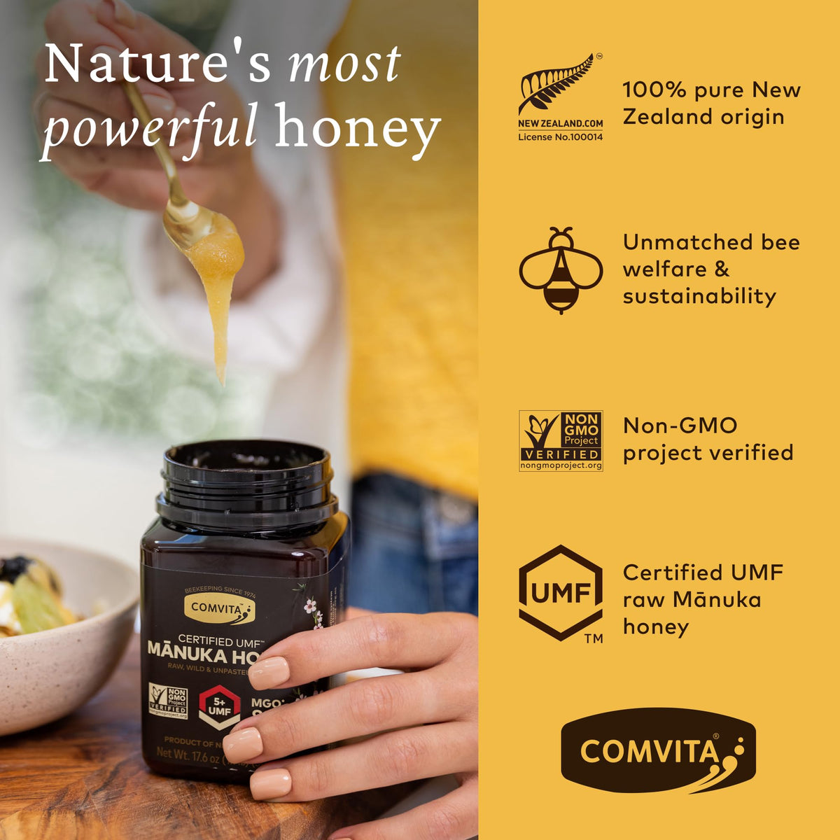 Comvita UMF5 honey drip on toast enhances flavor and daily rituals.