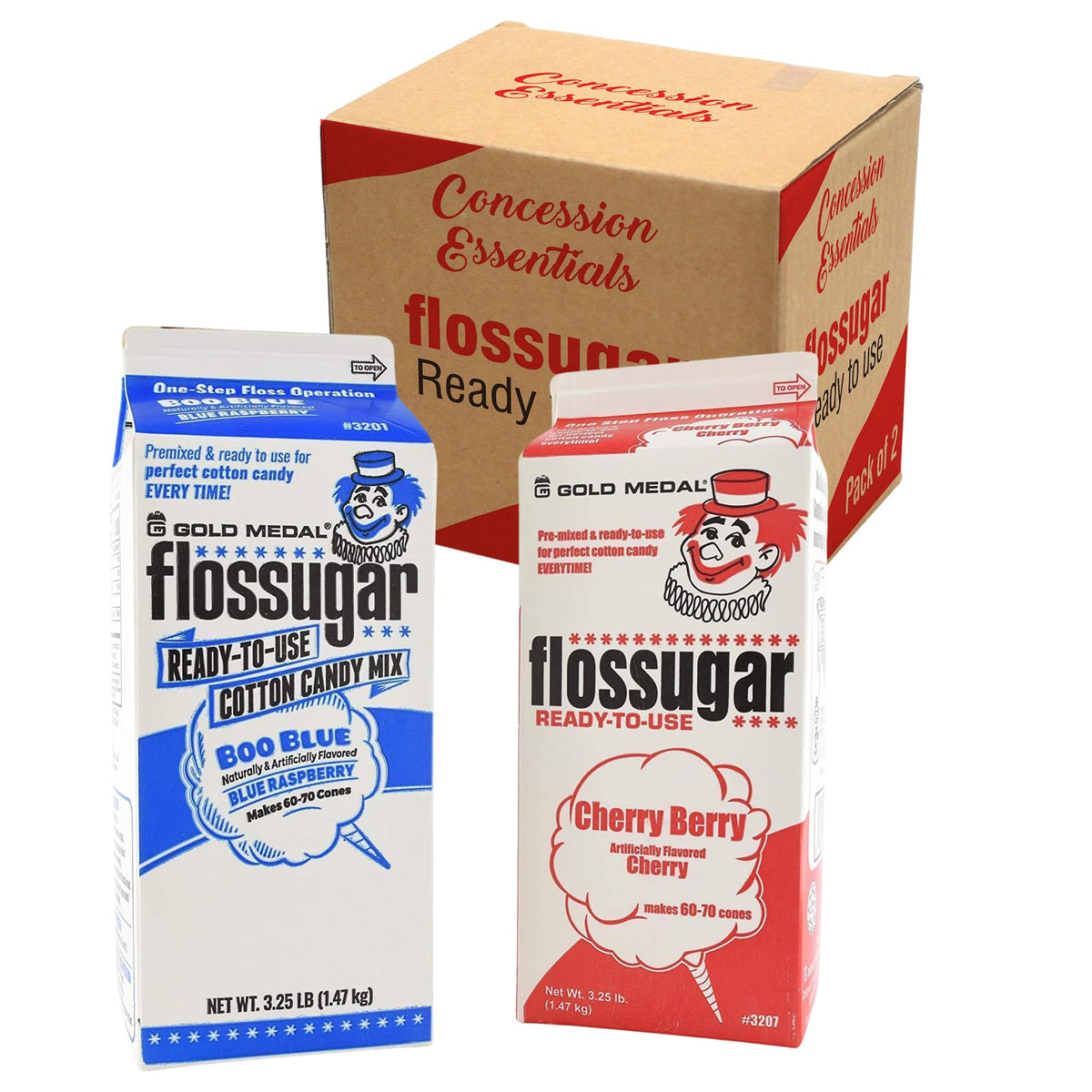 Concession Essentials CE 2 Pack Cotton Candy Sugar in Blueberry and Cherry for events