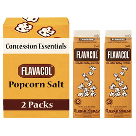 Concession Essentials Flavacol popcorn salt pack front shows packaging for cinema-style seasoning.