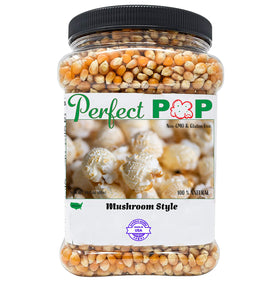 Concession Essentials mushroom kernels package front, non-GMO and USA-made, great for fundraisers.