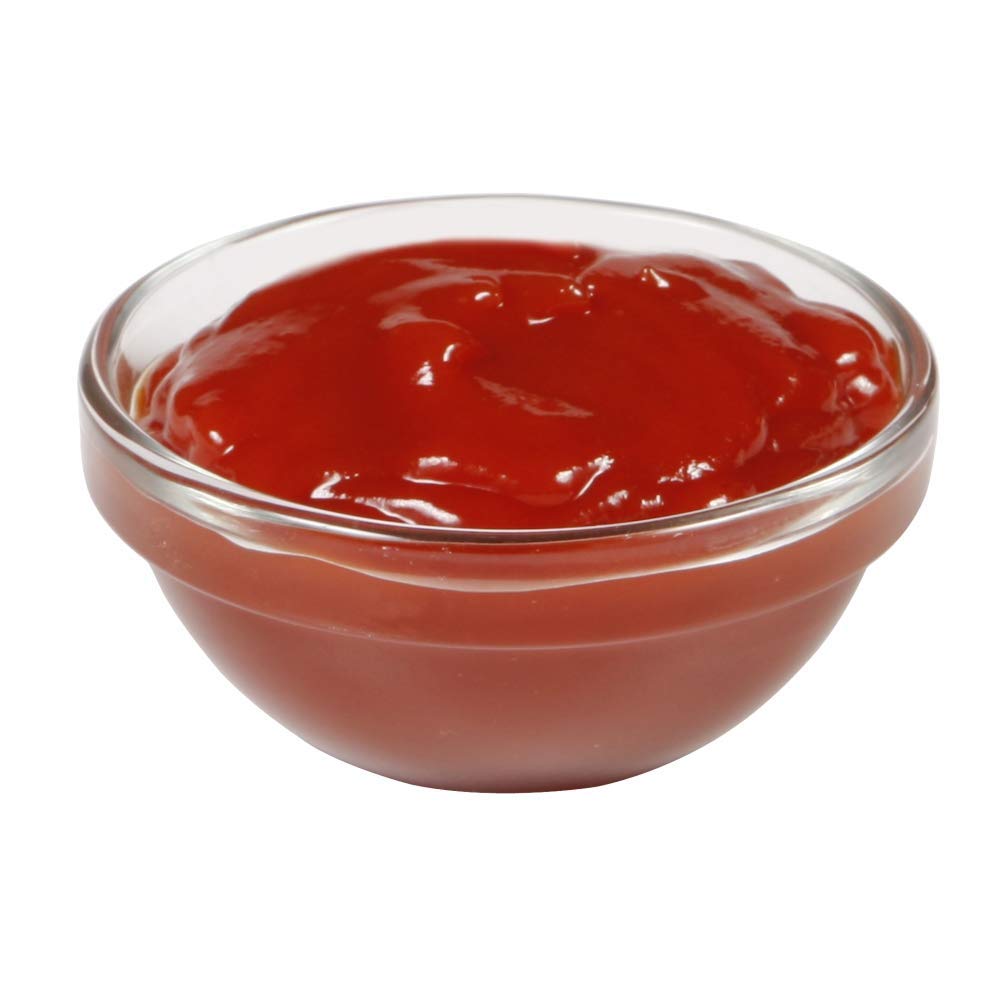 Heinz ketchup in upside-down bottles ready for quick serving.
