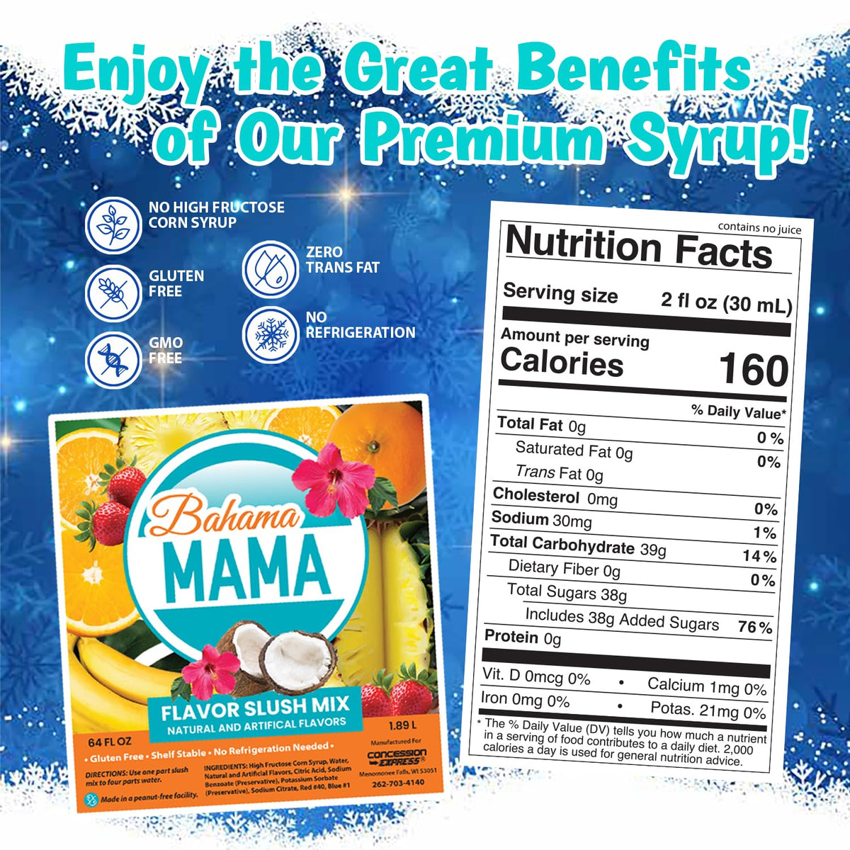 Bahama Mama Slush Mix displayed at a concession stand for customers