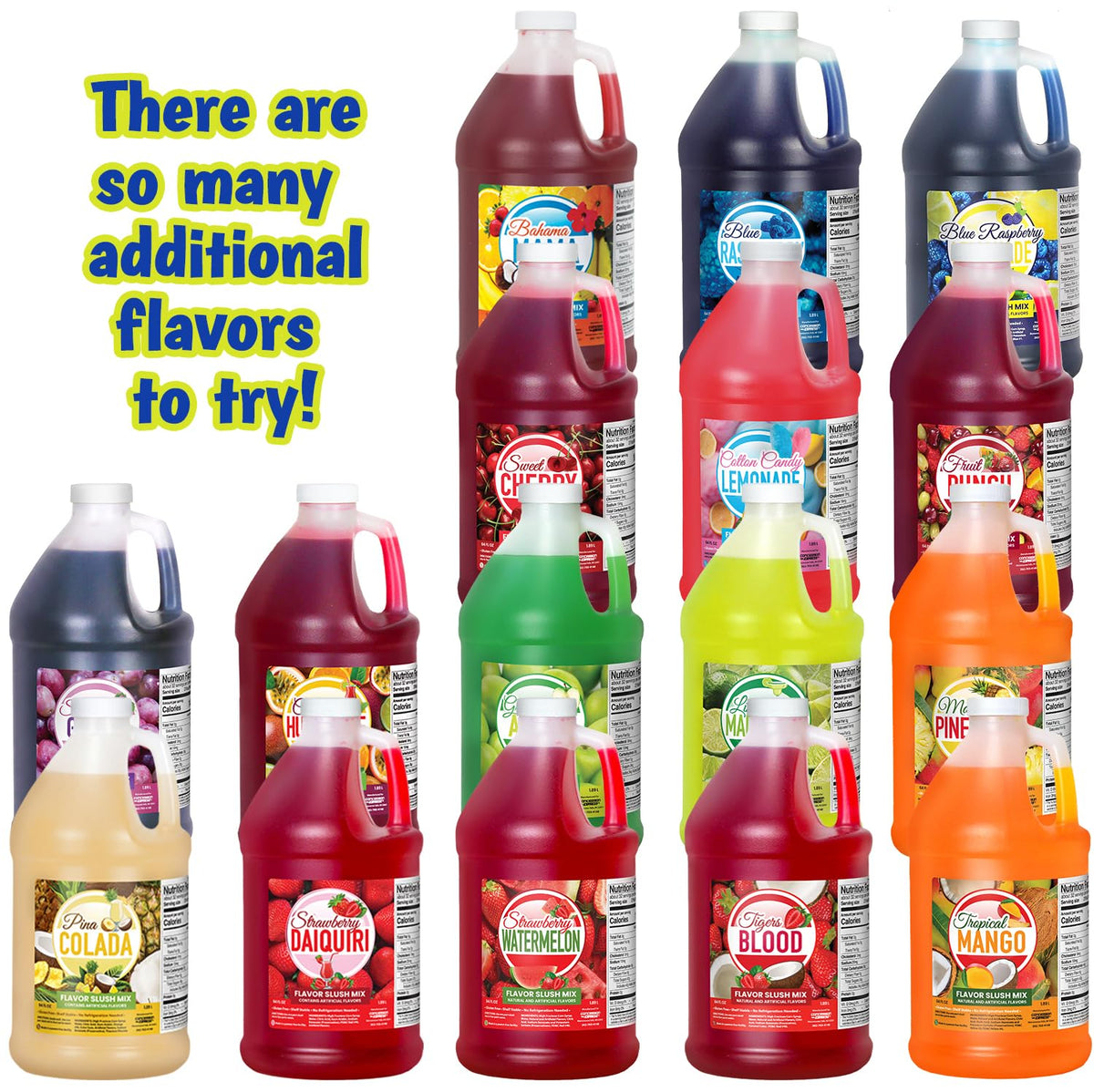Concession Express Bahama Mama Slush Mix bottle on kitchen counter with prep