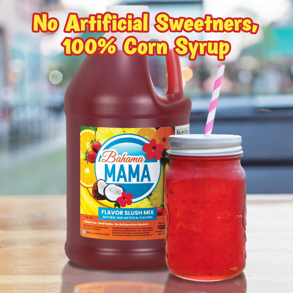 Concession Express Bahama Mama Slush Mix at a party table setup