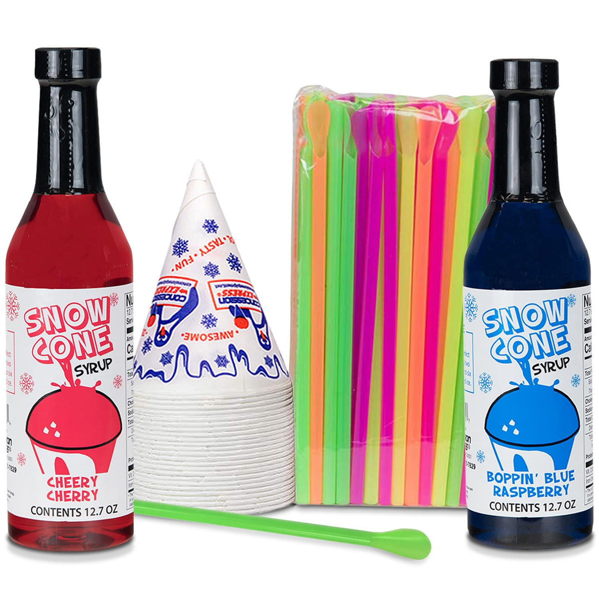 Concession Express Blue Raspberry syrup bottle for bold at home snow cones.