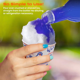 Concession Express Snow Cone Syrup Cotton Candy bottle pouring for playful party snow cones