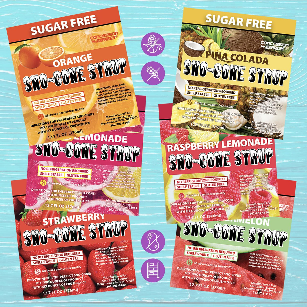 Concession Express strawberry snow cone syrup delivers fruity aroma and smooth flavor for treats