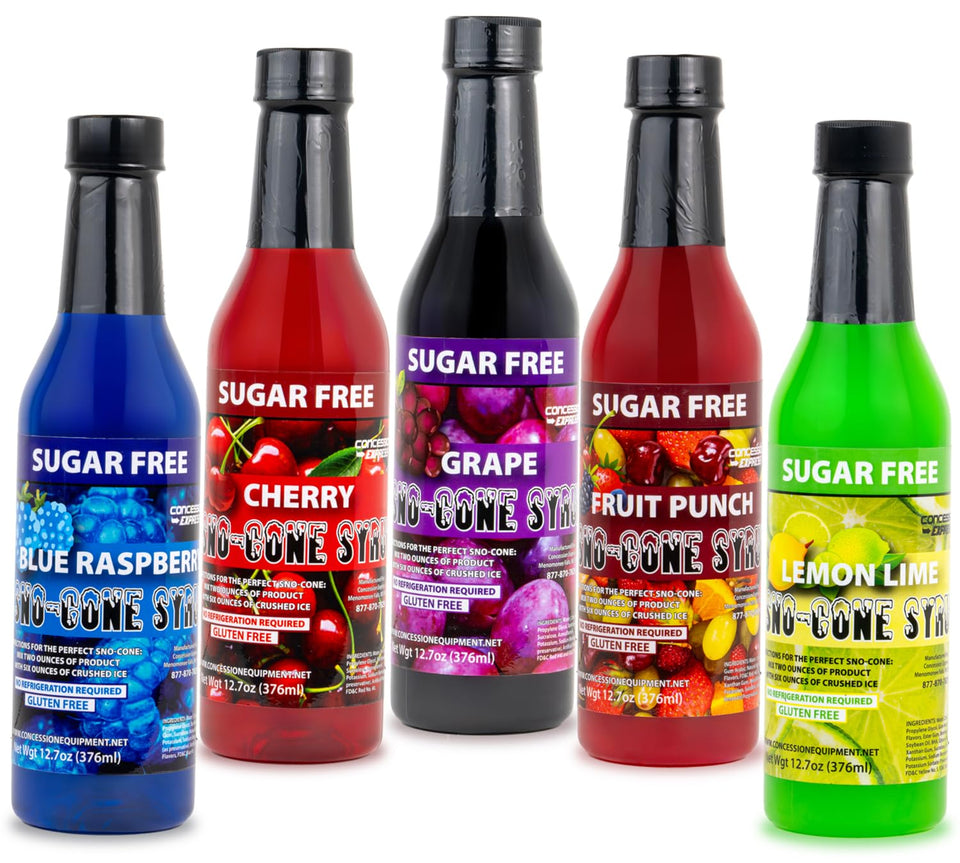 Concession Express blue raspberry sugar free snow cone syrup ready to flavor shaved ice at home