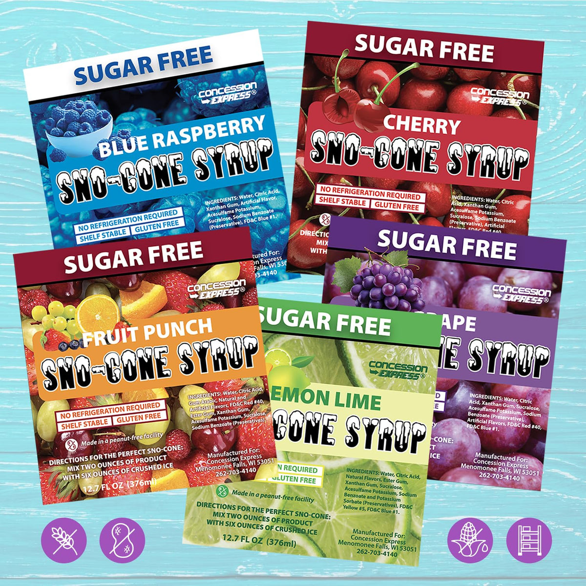 Concession Express cherry sugar free snow cone syrup for refreshing cones and parties