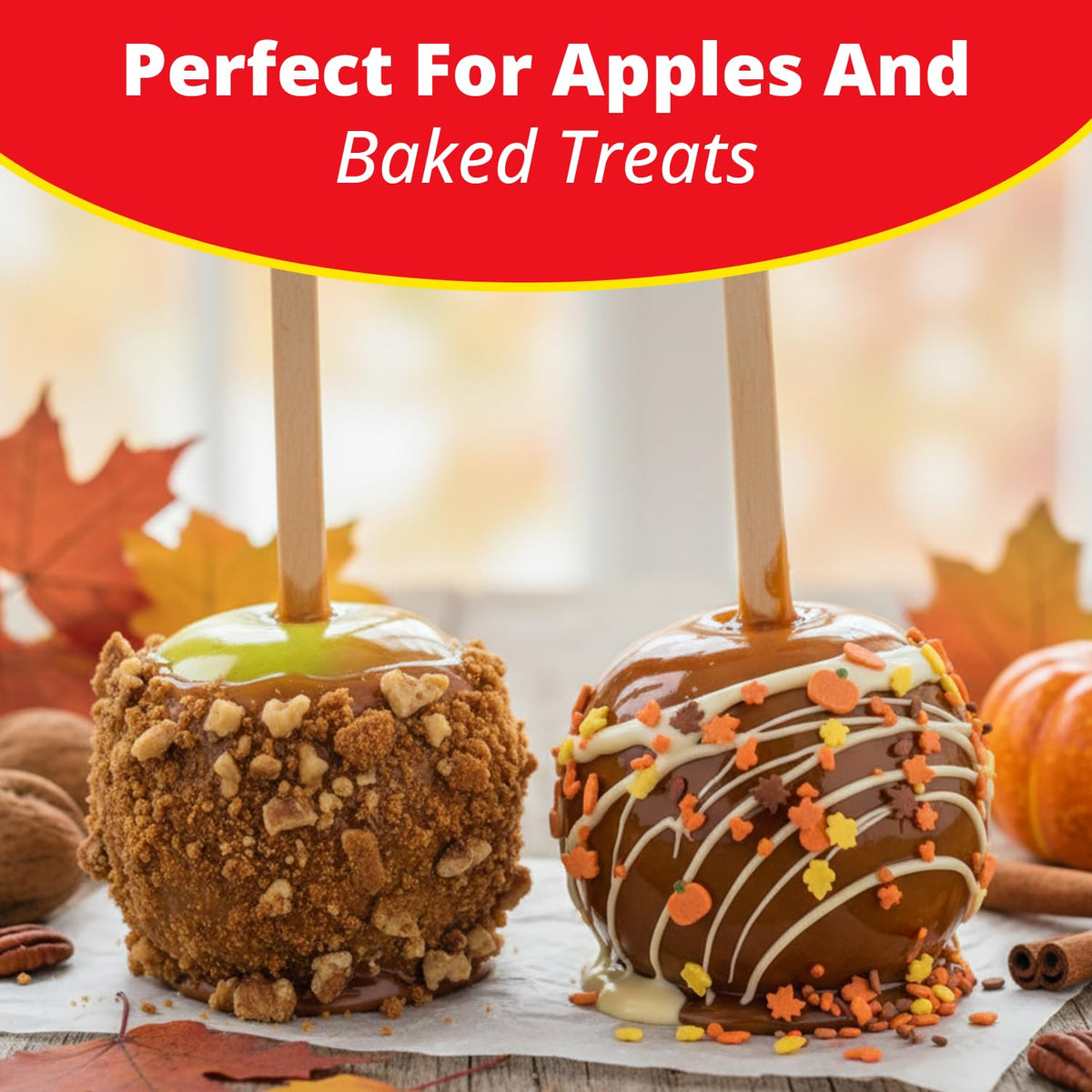 Concord Caramel Apple Wrap serving idea with apples on sticks.