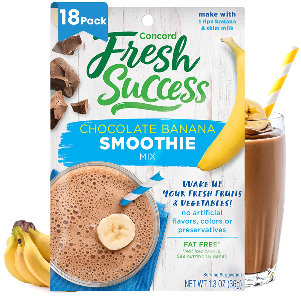 Concord Foods Chocolate Banana Smoothie Pack front view for quick, family-friendly breakfasts.