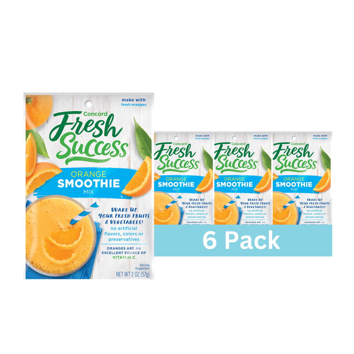 Concord Foods Orange Smoothie Mix bottle pouring into a blender for citrus smoothies