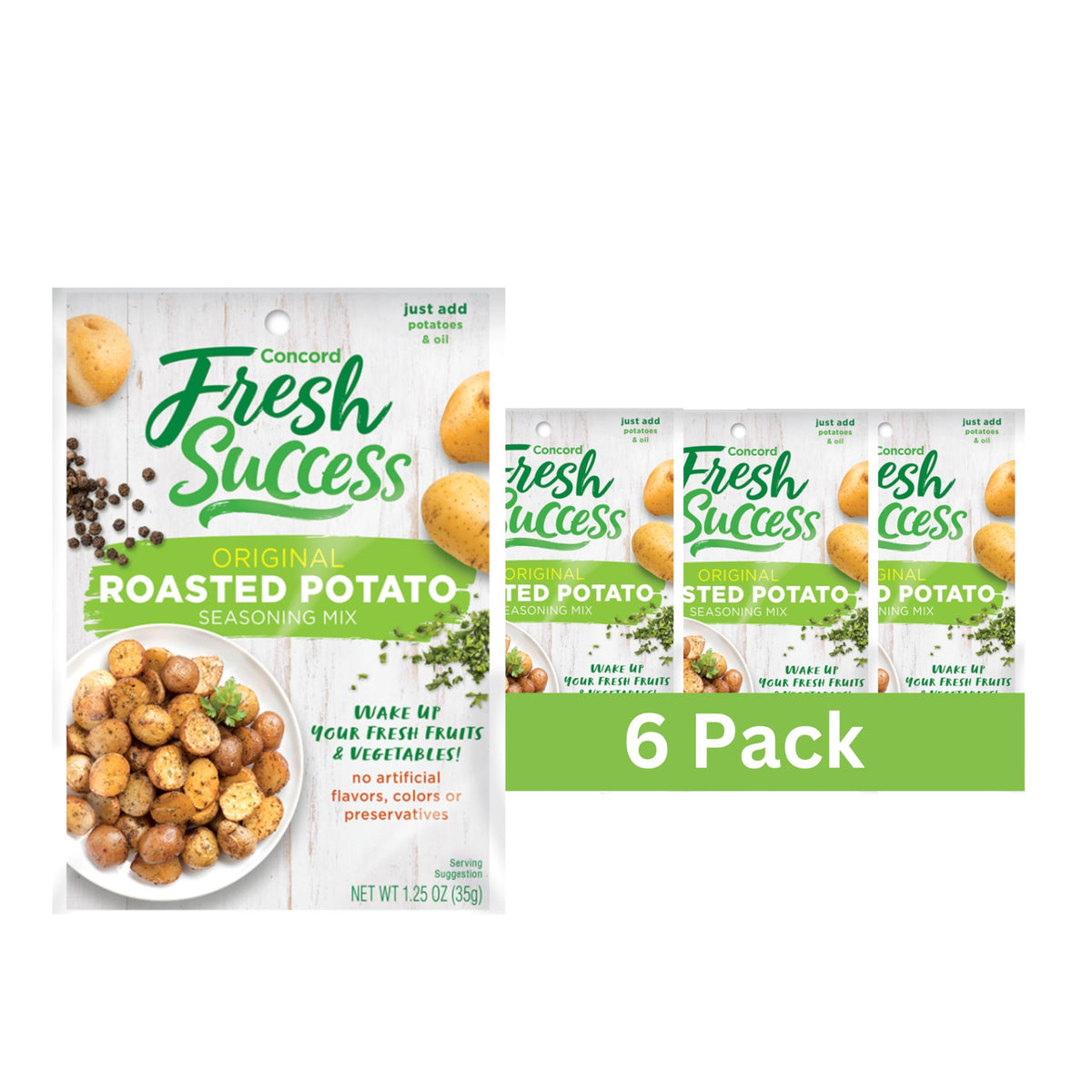 Concord Foods Original Roasted Potato Seasoning bottle boosts flavor with garlic.
