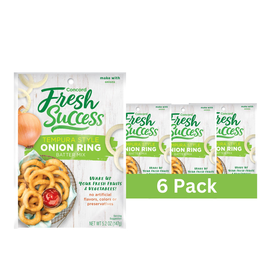 Concord Foods Tempura Onion Ring Batter packaging ready-to-use mix for crispy onion rings.