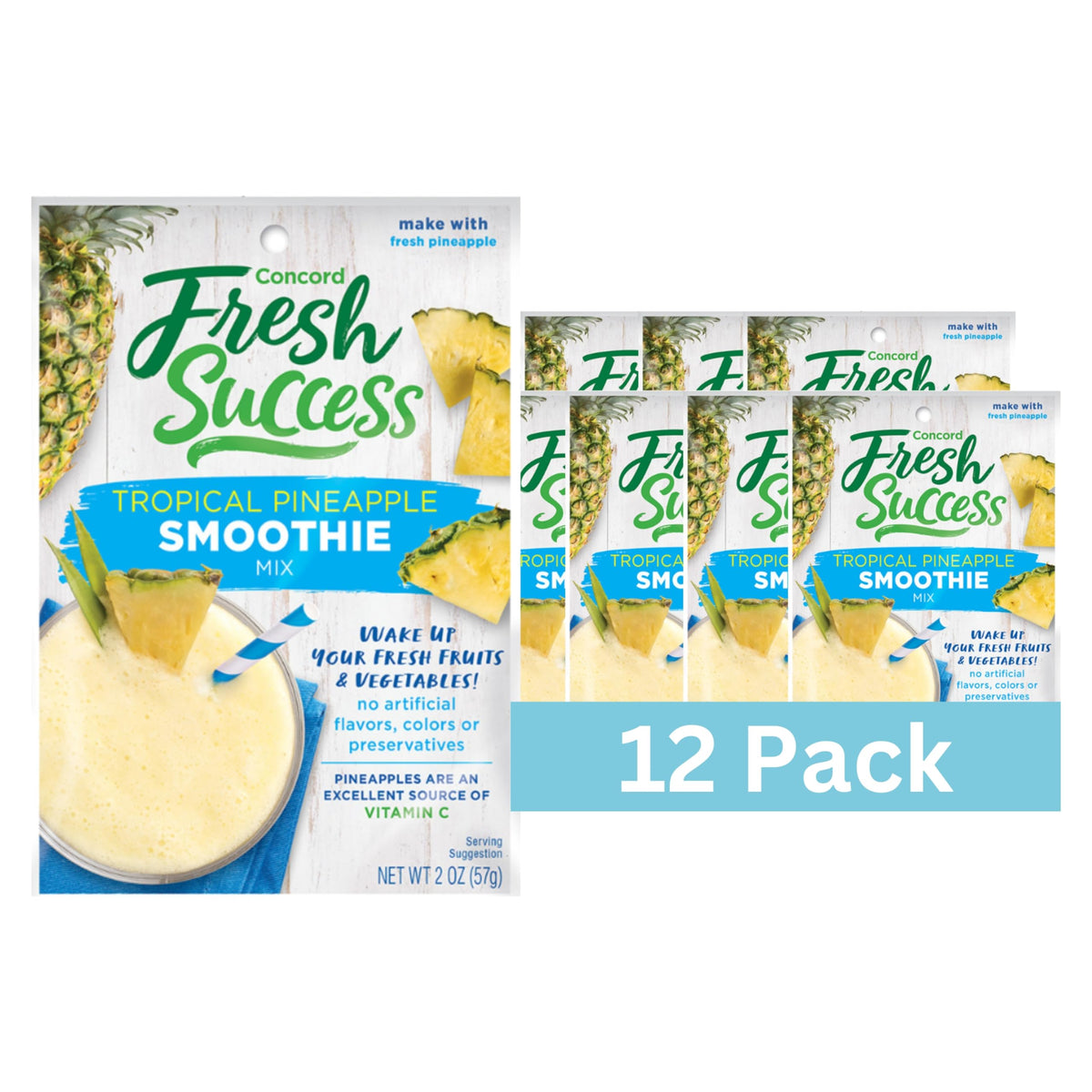 Concord Foods Pineapple Smoothie Mix bottle highlighting tropical flavor for quick blends.