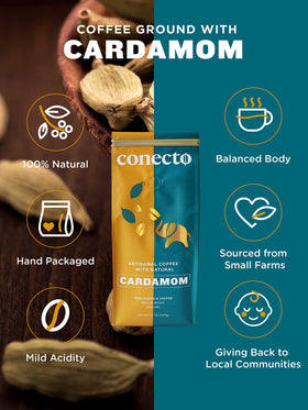 Conecto Cardamom Coffee with clay pot roasted cardamom for fragrant spice notes.