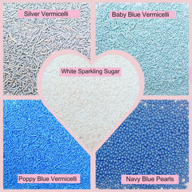 Confect baby blue jimmies add soft frosting color