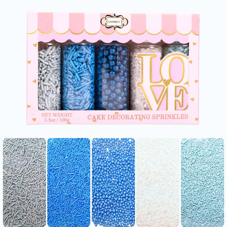 Confect Blue Sprinkles Mix jar for vibrant cake decorations
