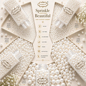 Confect Christmas winter desserts sparkle with pearl and dragee accents.