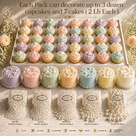 Confect Cupcakes topped with pearls create an elegant party-ready look.