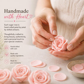 Confect edible rose topper in assorted colors for design versatility.
