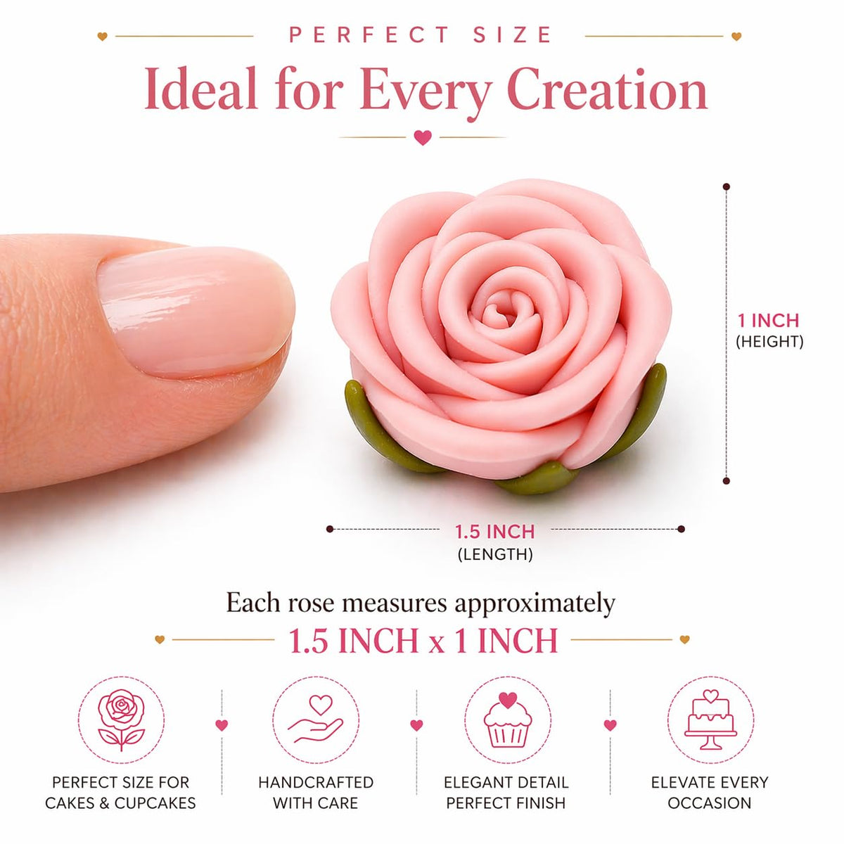 Confect edible rose topper with no wires, safe to eat.