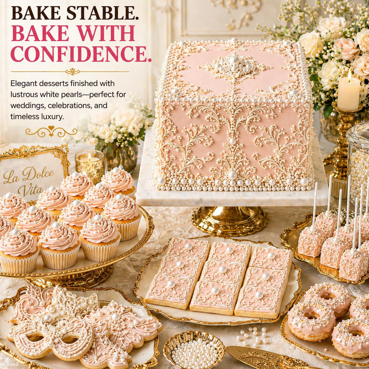 Confect Wedding cake decoration sprinkles elevate celebration desserts with sophistication.