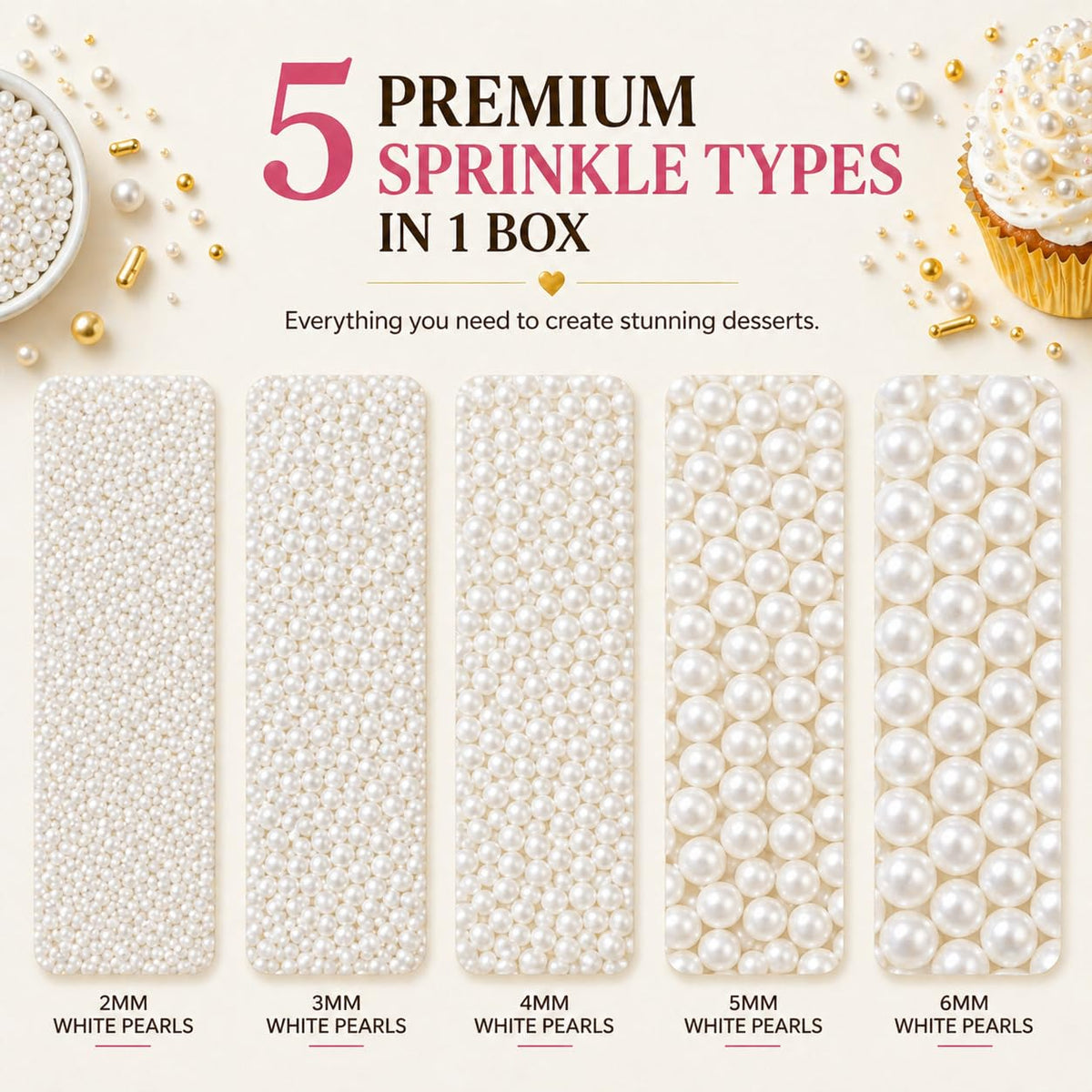 Confect White Princess Sprinkles dragees add icy sparkle to cupcakes and cookies.