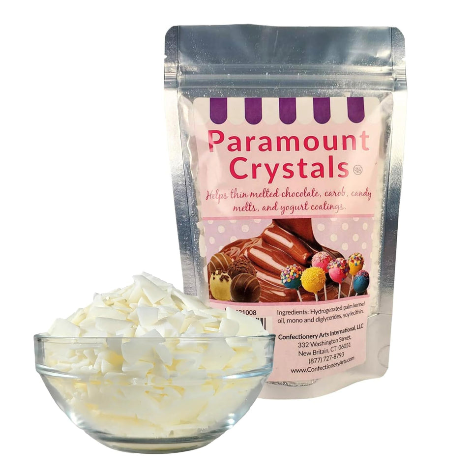 Confectionery Arts Paramount Crystals bottle pour for smooth, glossy coatings with easy release.