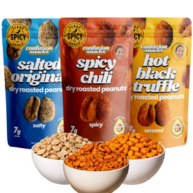 Confusion Snacks avocado oil spiced peanuts spicy chili masala bag for on-the-go snacking