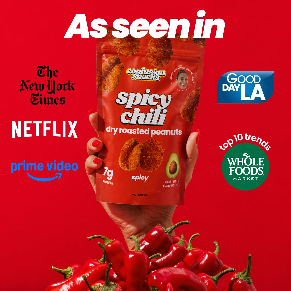 Gym bag with Confusion Snacks Chili Spiced Hot Peanuts as a quick snack