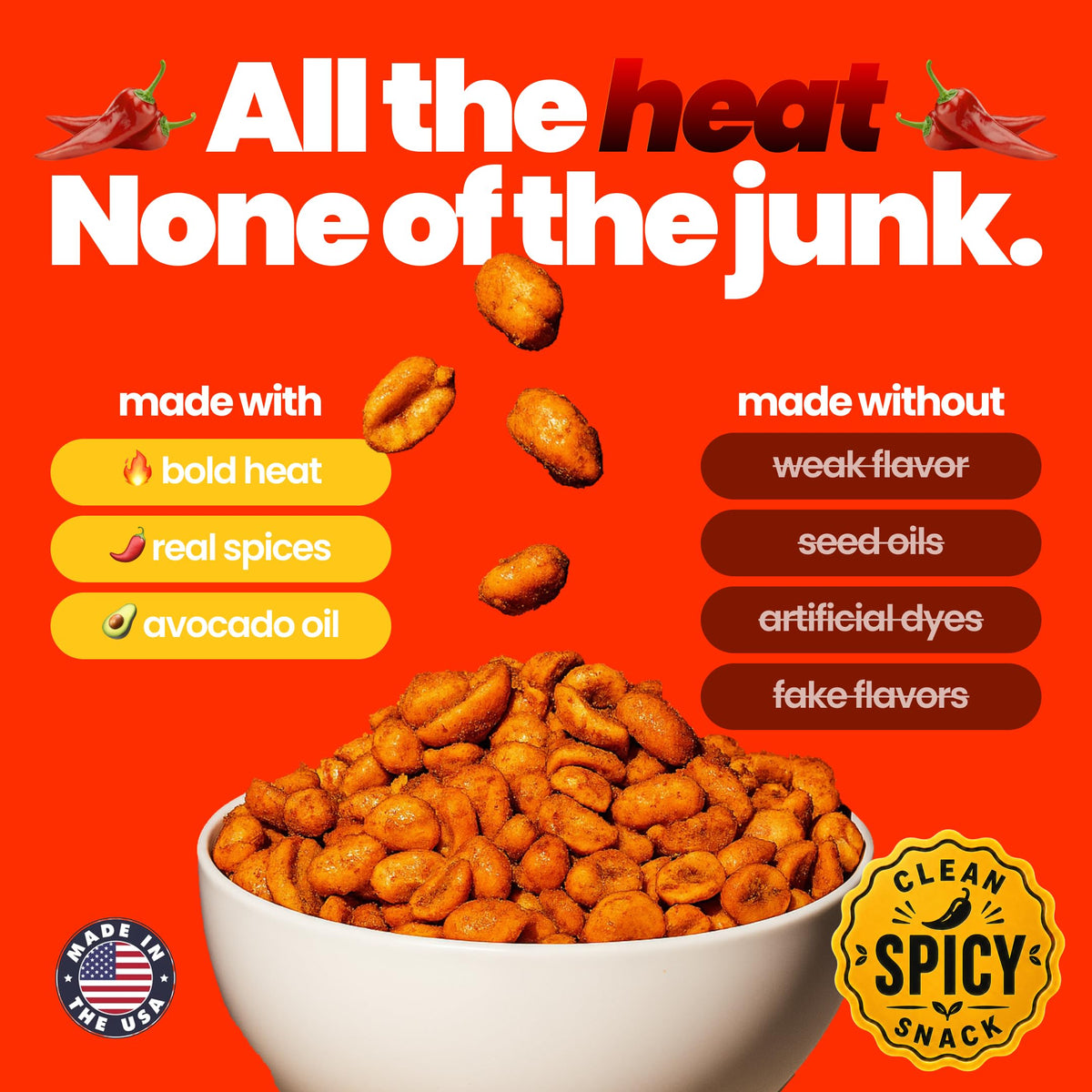 Confusion Snacks Chili Spiced Hot Peanuts close-up showing glossy coated peanuts