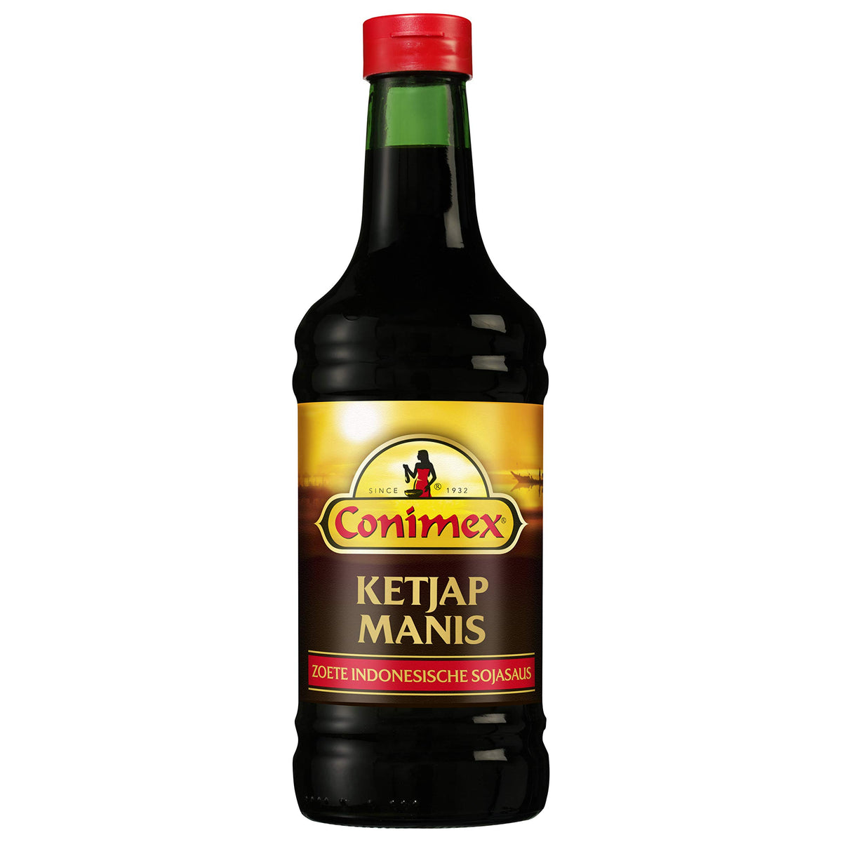 Conimex Ketjap Manis bottle front shows thick, glossy sauce ideal for marinades