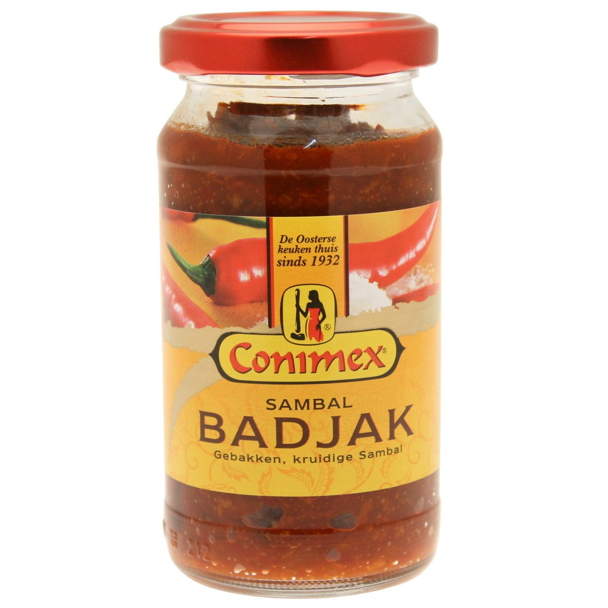 Conimex Sambal Badjak jar adds bold red pepper flavor to stir-fries and sauces.