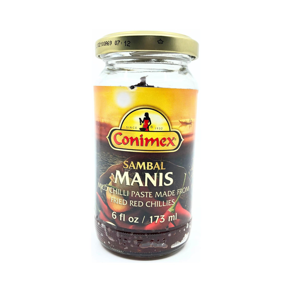 Conimex Sambal Manis paste being poured from the jar for quick flavor boost.