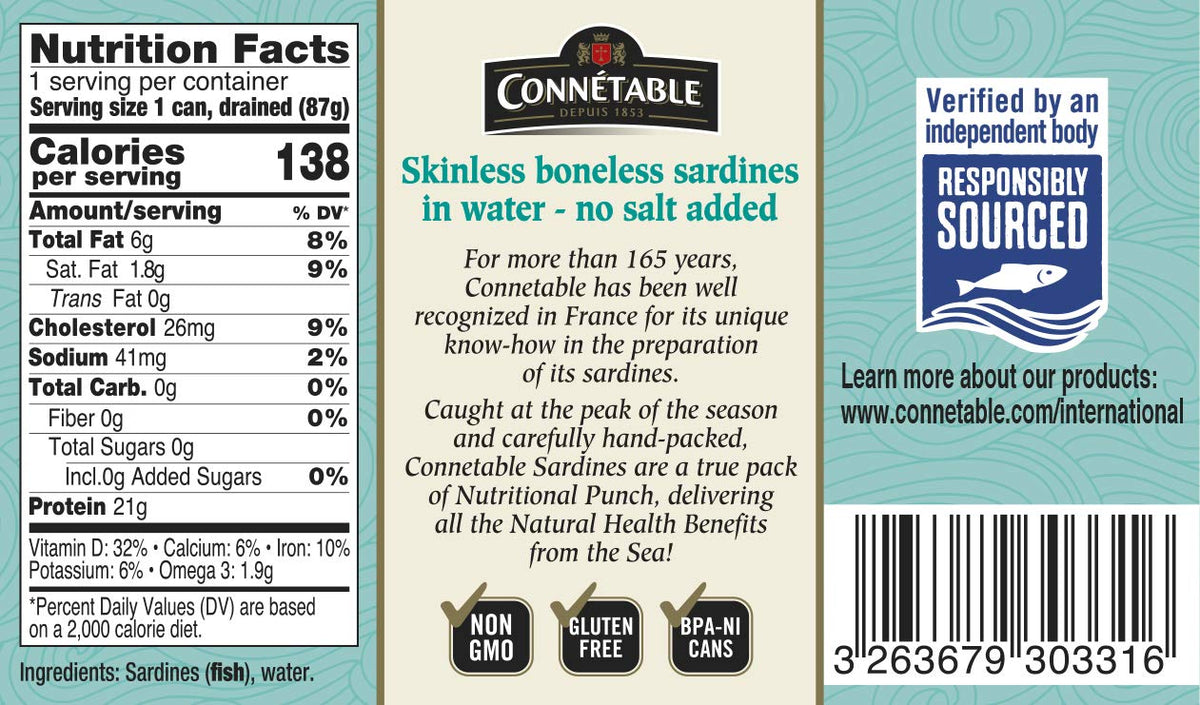 Connetable sardines BPA-free can, responsibly sourced for sustainable dining