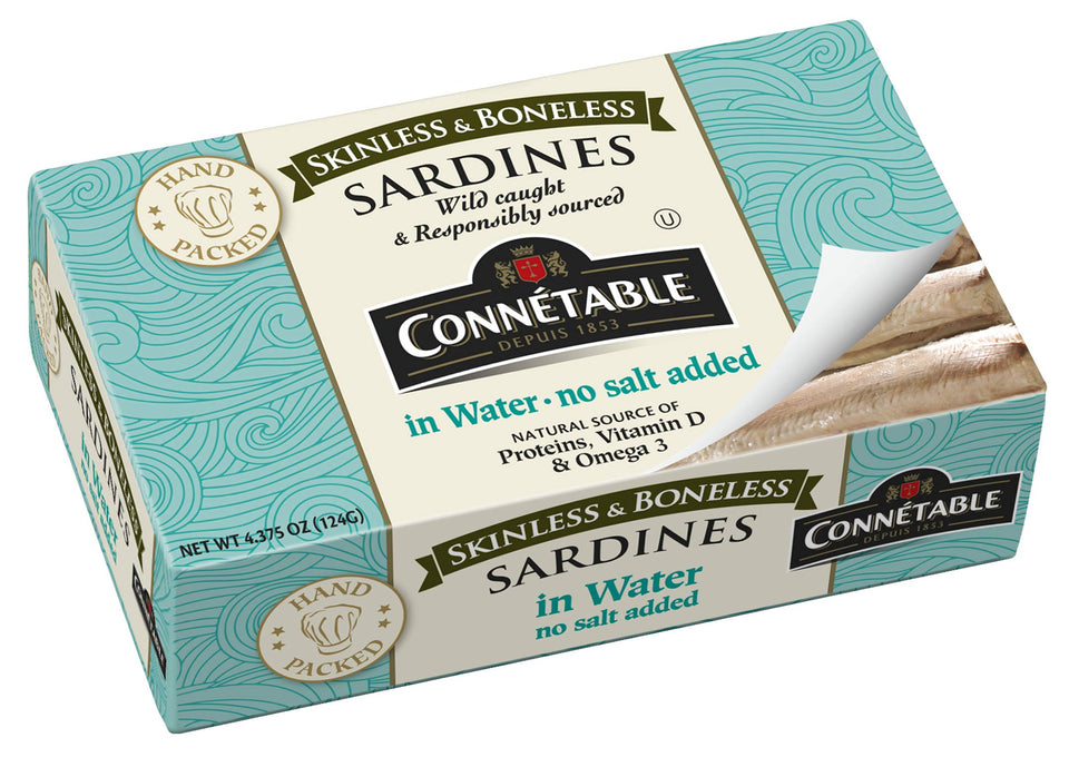 Connetable sardines in water with skinless and boneless fillets, ideal for quick meals
