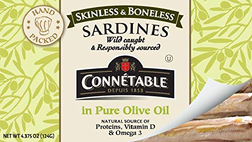 Connetable sardines 12-pack in olive oil, pantry-ready.