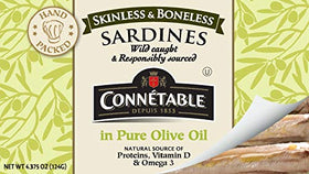 Connetable sardines 12-pack in olive oil, pantry-ready.