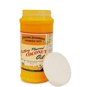 15-ounce CS Butter Flavored Coconut Oil jar ready for popcorn and cooking