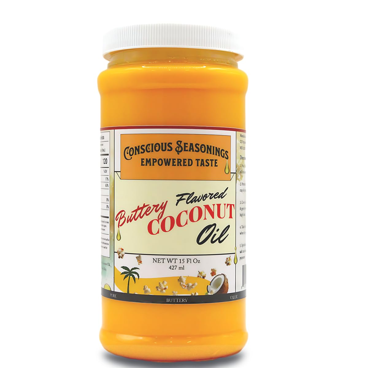 Conscious Seasonings CS Butter Flavored Coconut Oil bottle for rich popcorn flavor